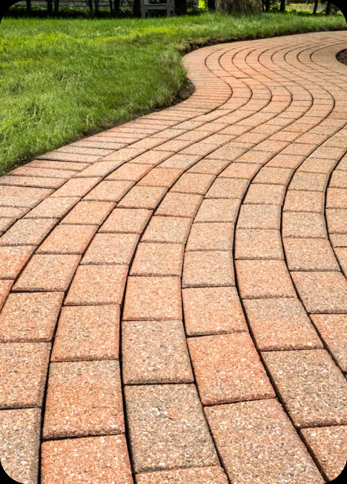 Close-up of a curved brick walkway