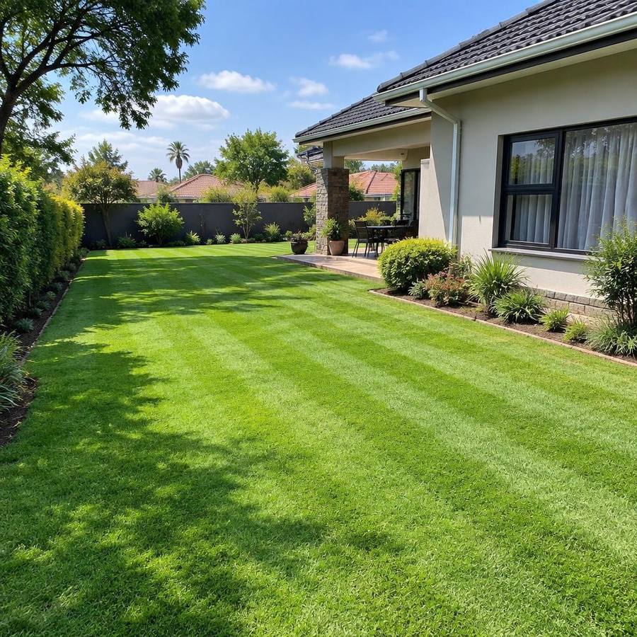 Lawn restored from patchy and overgrown to freshly striped